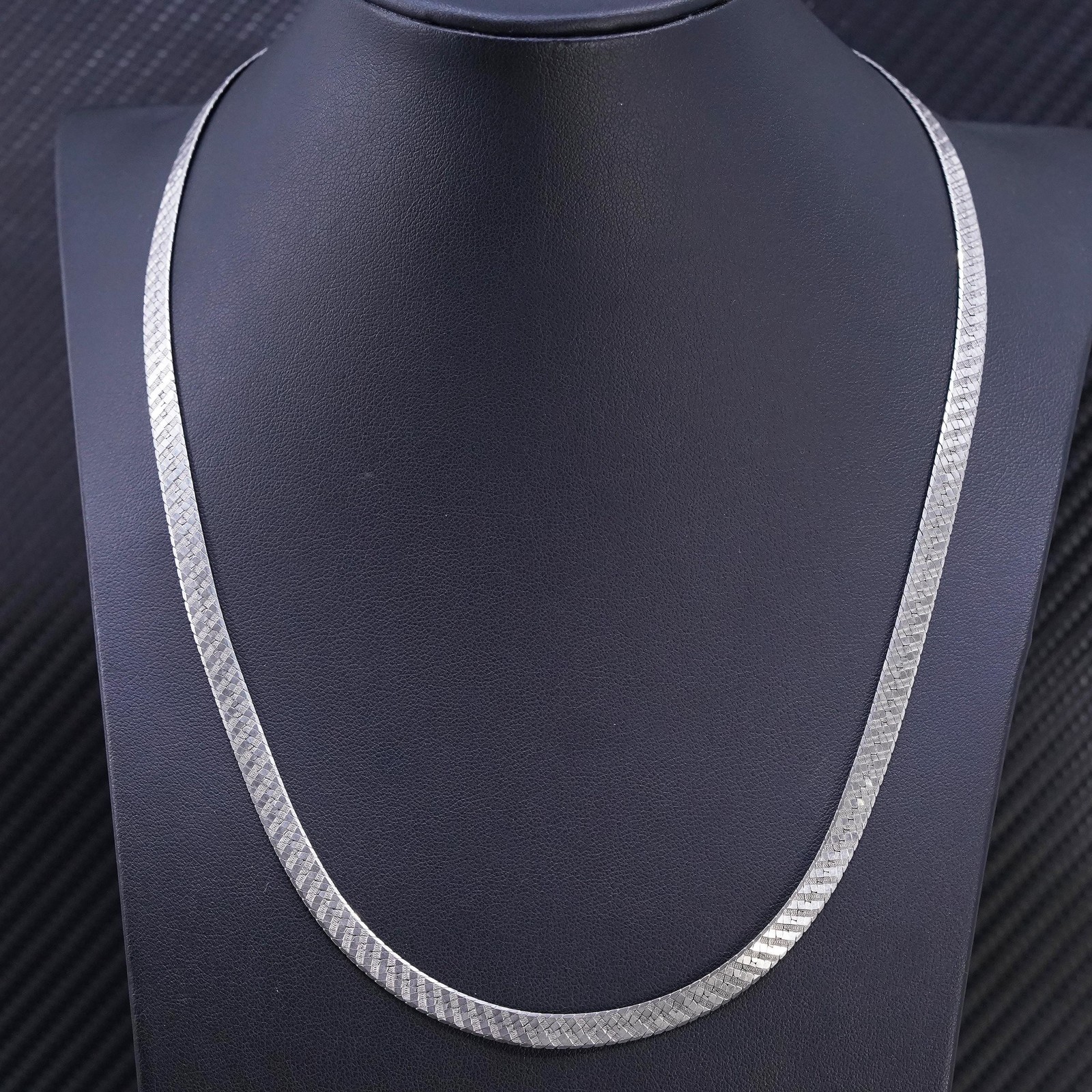 20” 6mm, vintage sterling silver 925 textured herringbone chain necklace