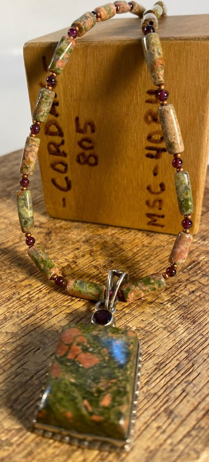 Unakite & Garnet Beaded Necklace: Handmade One Of A Kind PRETTY!
