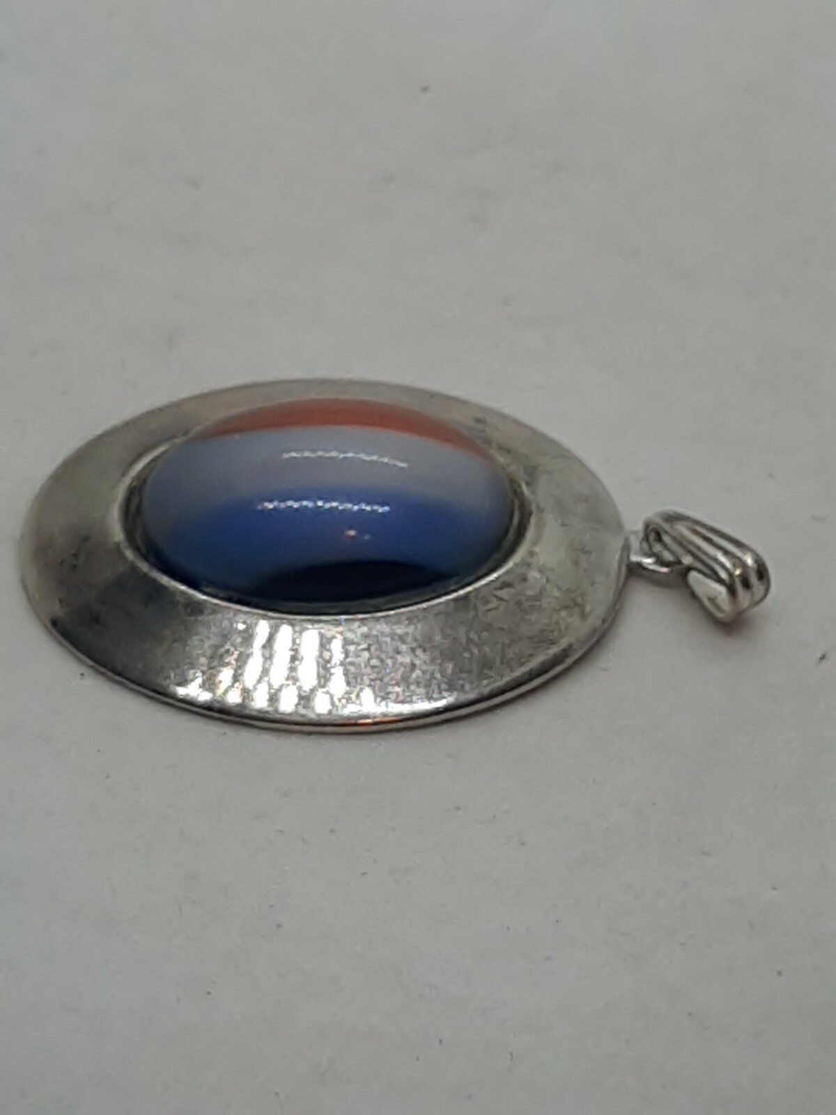 VTG 70’s Minimalist Sterling Silver Multi Color Glass Cab Pendant Signed Artisan