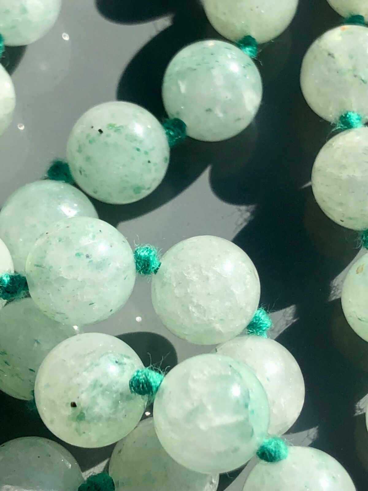Handmade Light green Crackle Dyed Quartz 7mm Bead Necklace 32″ Long