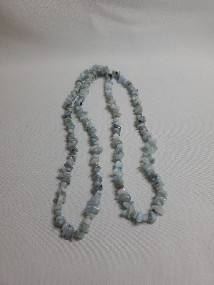 Strung Aquamarine Tumbled Stone Bead Strand Over the Head Necklace 34″ Blue