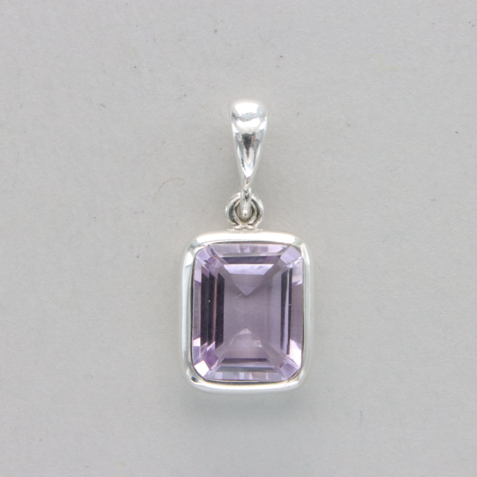 Faceted Square / Rectangle Purple AMETHYST Pendant – 925 STERLING SILVER #17e
