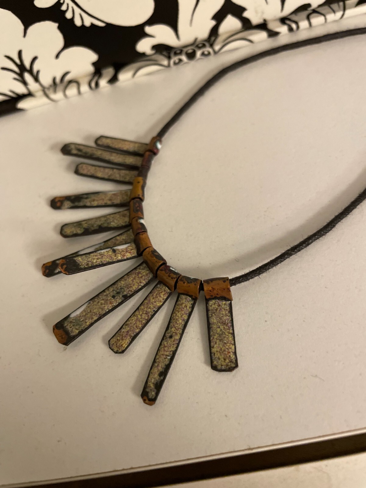 Adjustable Spike Grey Gothic Rocker Style Necklace Enamel Gray Spikes Handmade