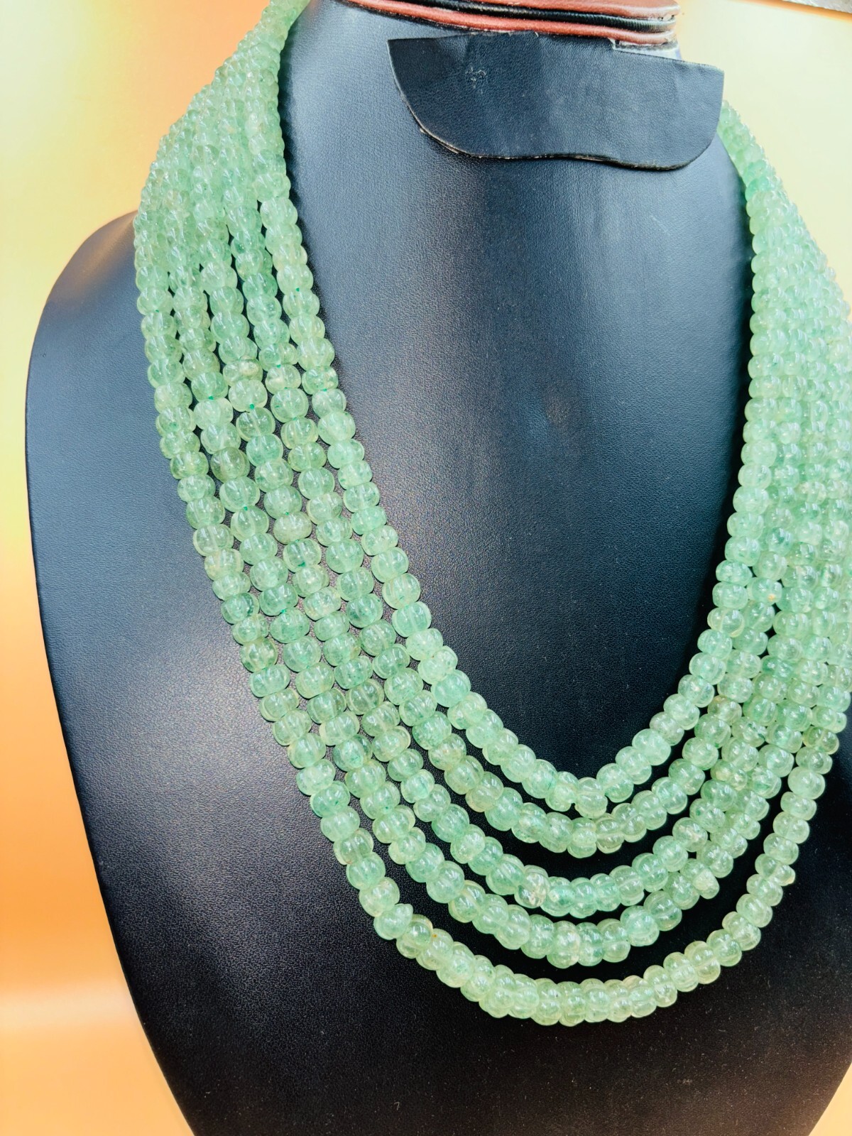 8-9 mm Pumpkin Beads Natural Green Aventurine 5 Line 18″ necklace women 1215 ct