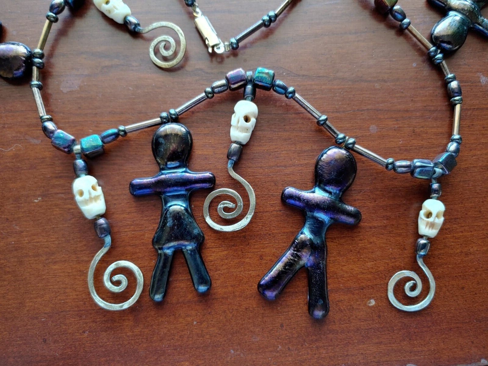 CMS Studio Dichroic Kiln-Fused Glass Beaded Necklace w/ Figures, Skulls, Spirals