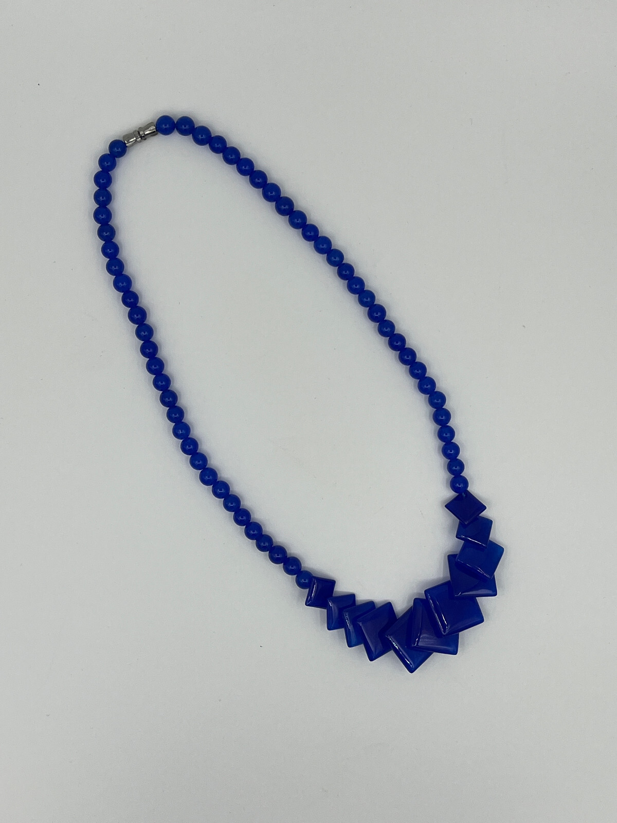 Natural Blue Topaz Gemstone Round and Overlapping Square Beaded Necklace