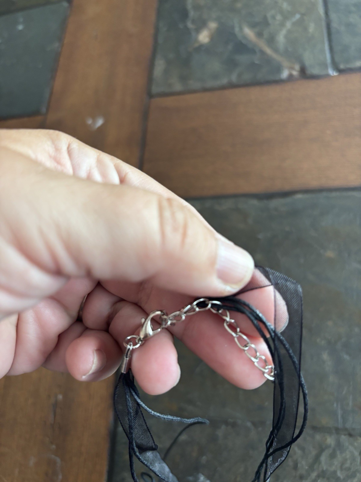 Art Glass Pendant With Black Cord & Ribbon Chain Boho Artsy Grandmacore