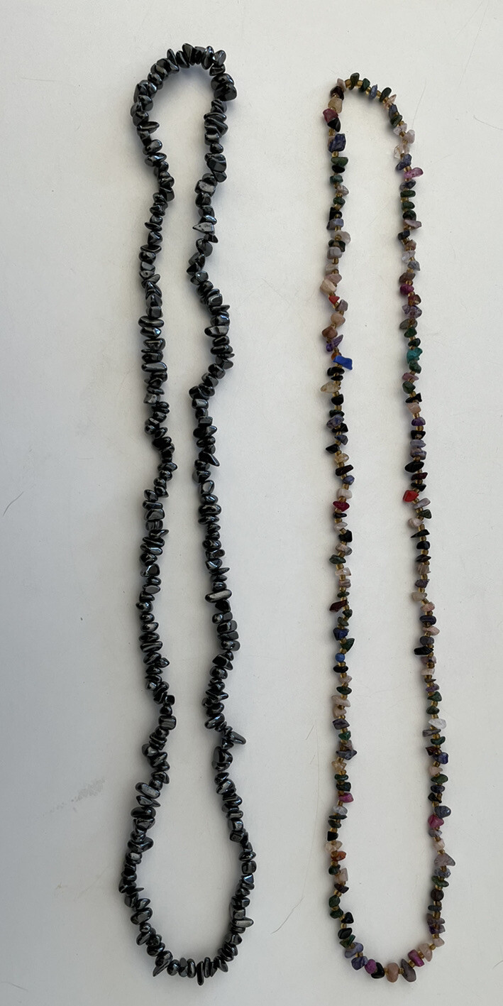 2 Handcrafted 17″ Natural Shape Polished Stone Necklaces- Hematite & Stones NWOT