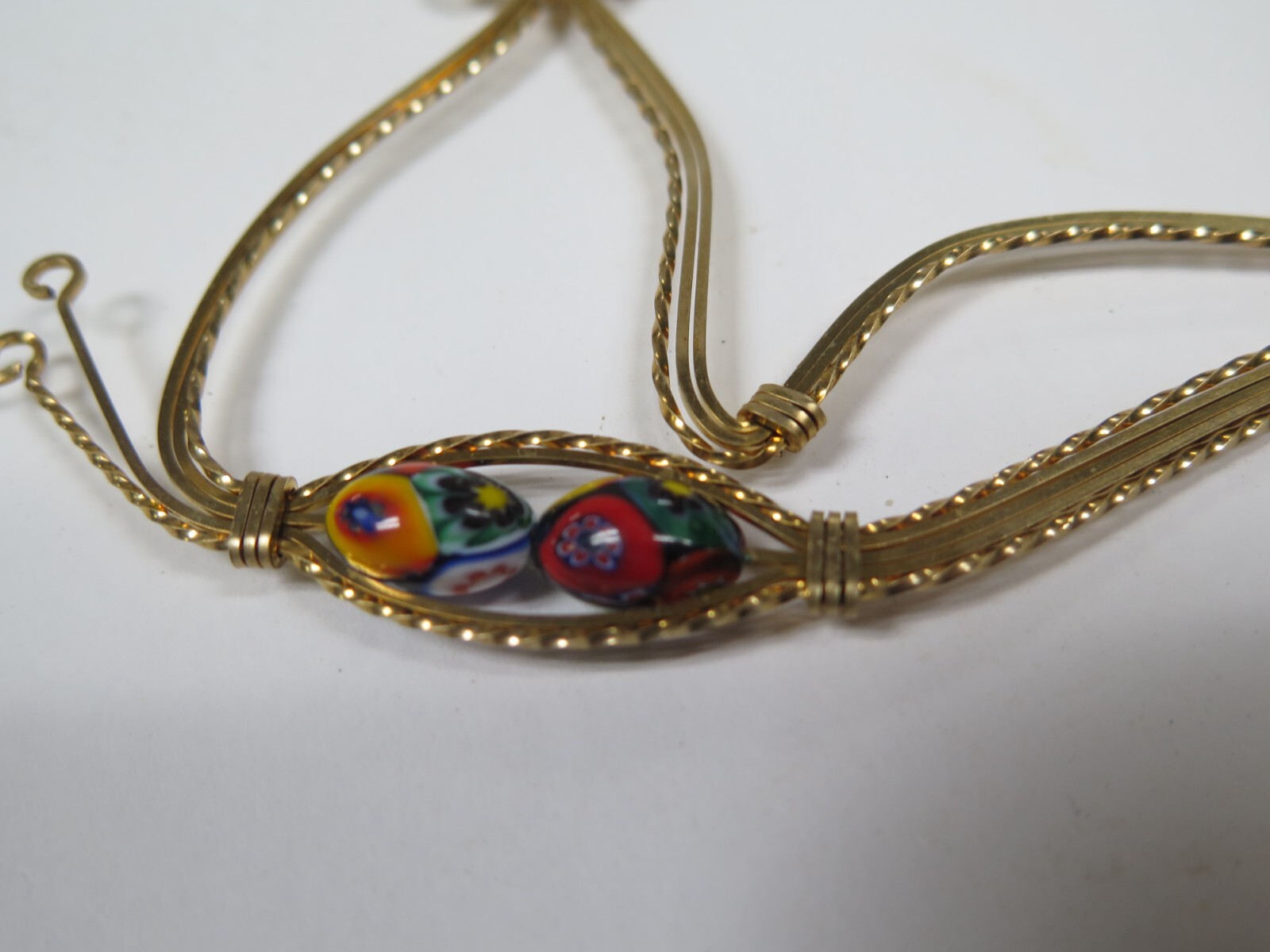 ✅ Venetian Bead Art Murano Glass 9KT Gold Plate 4 1/2″ Pendant Vintage Nice