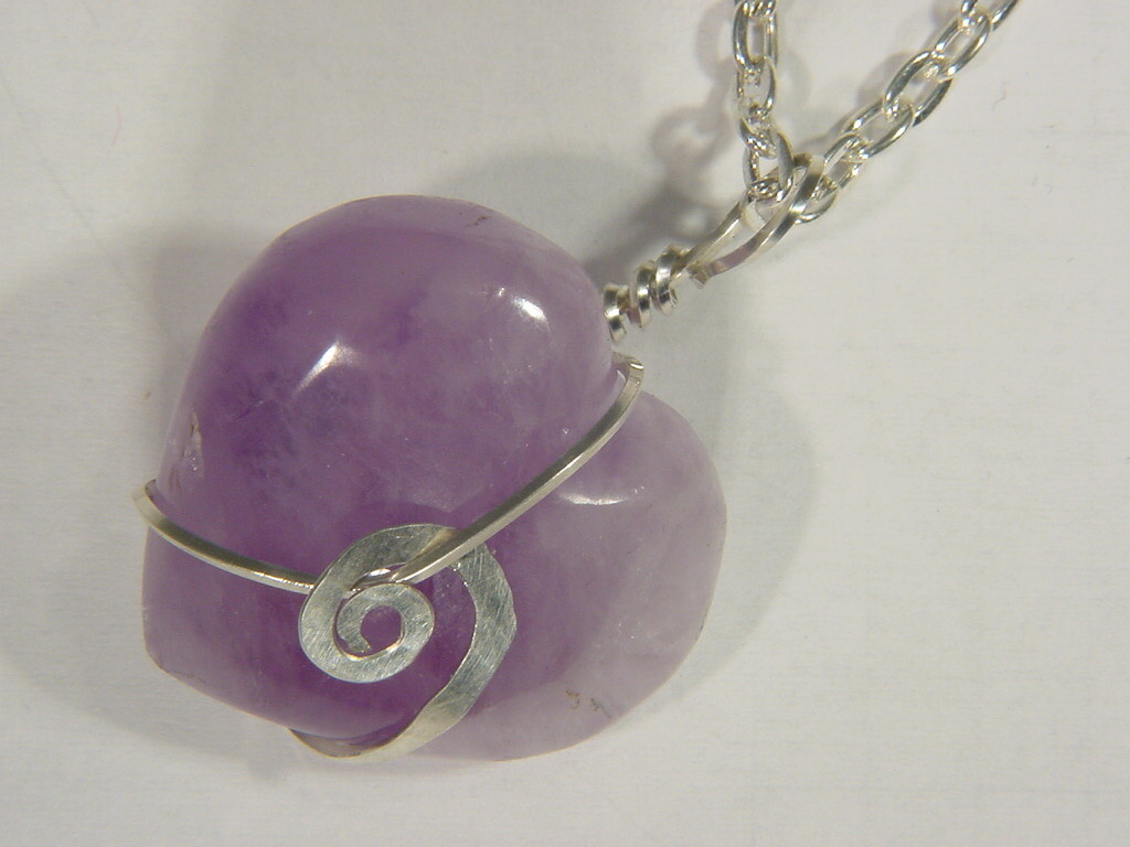 BUTW Sterling silver wrapped Natural 27x37mm Amethyst puff heart pendant 9773C