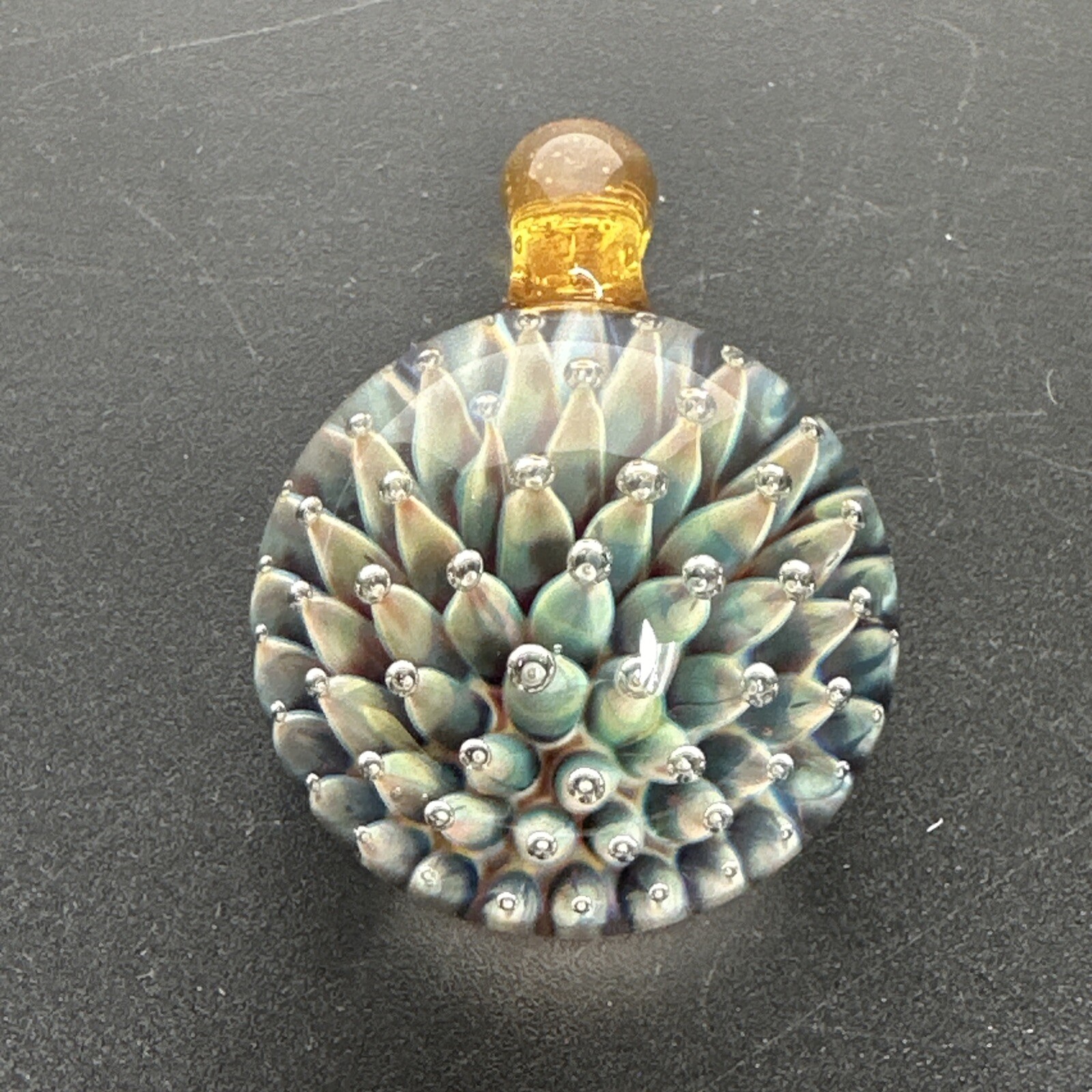 Handblown Art Glass Borosilicate Pendant Air Trap Implosion Blue Green Tones