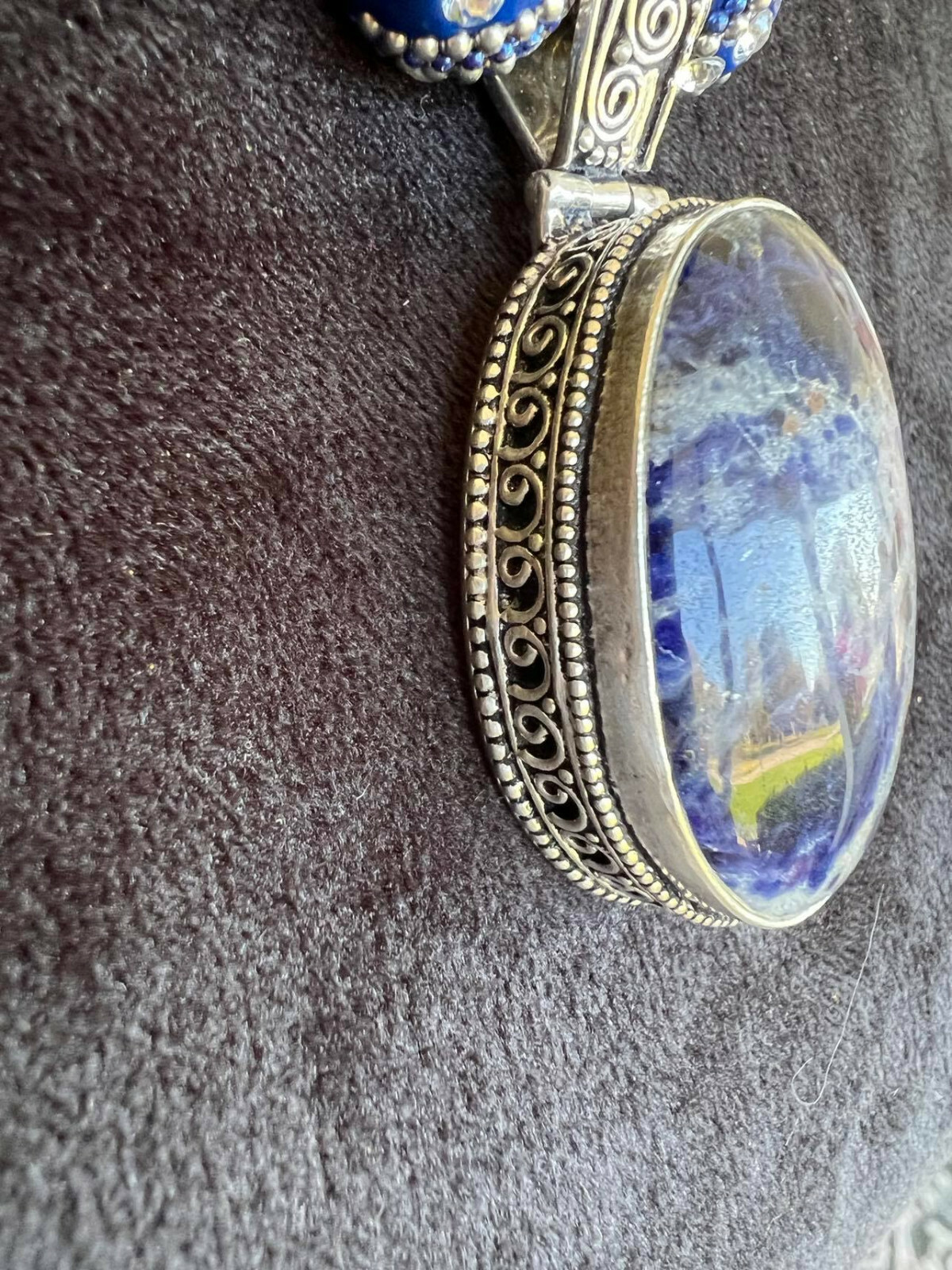 Other Worldly Drama! 925 Sodalite Pendant Surrounded by AAA Galaxy Tigers Eye!