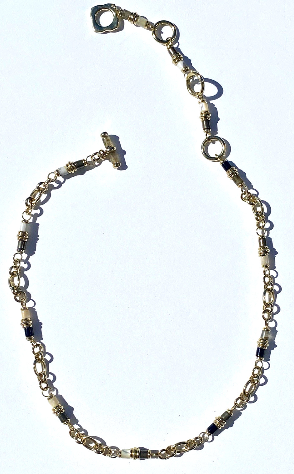 Adjustable Yellow Gold Plated Metal & Stone Bead Necklace 15-1/2″ to 20′