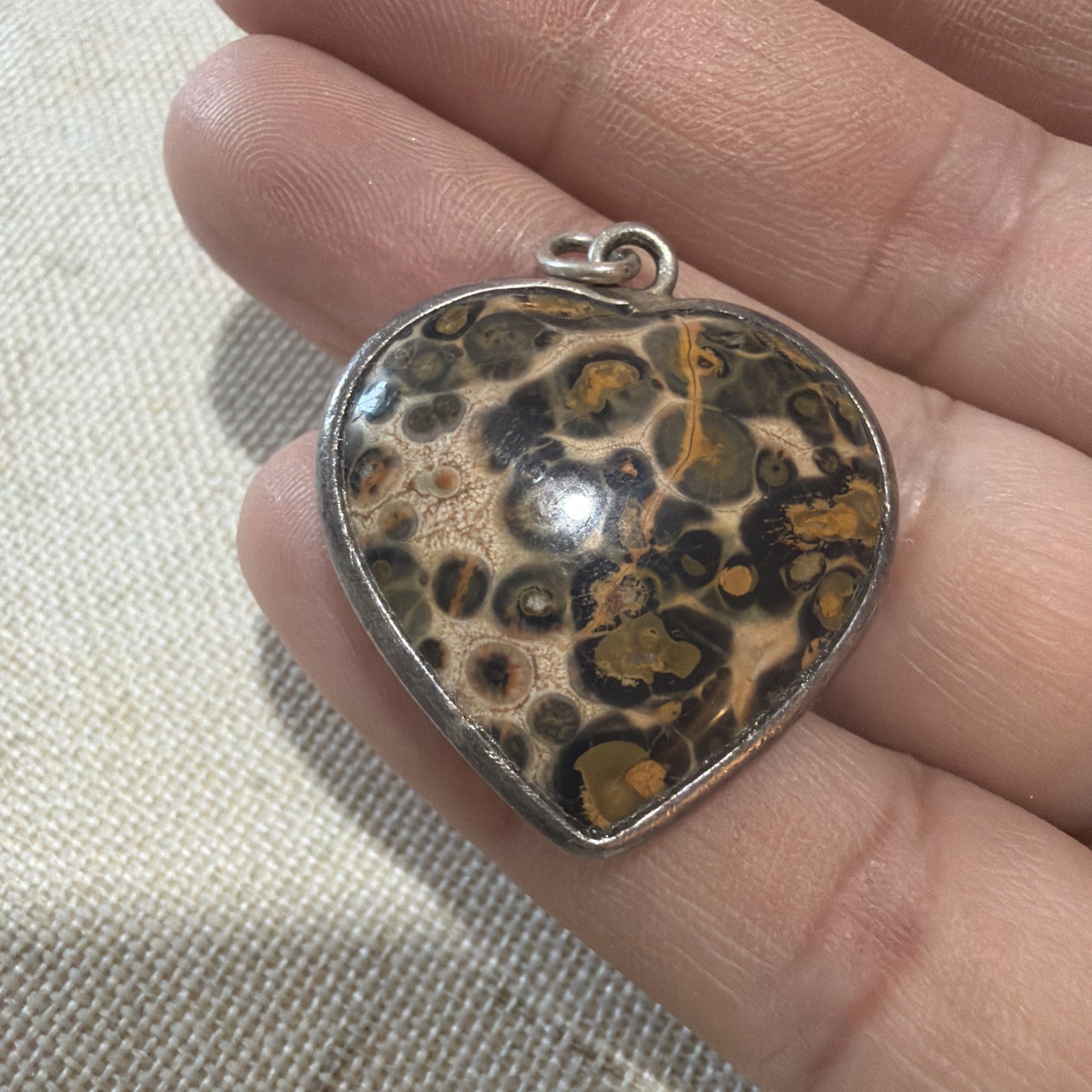 Handmade Jasper Gemstone Large Heart Pendant In a Sterling Silver With Loop