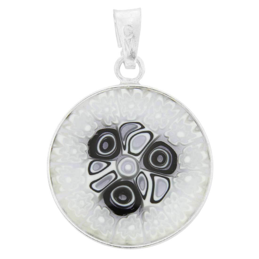 GlassOfVenice Murano Glass Millefiori Pendant in Silver Frame 3/4″