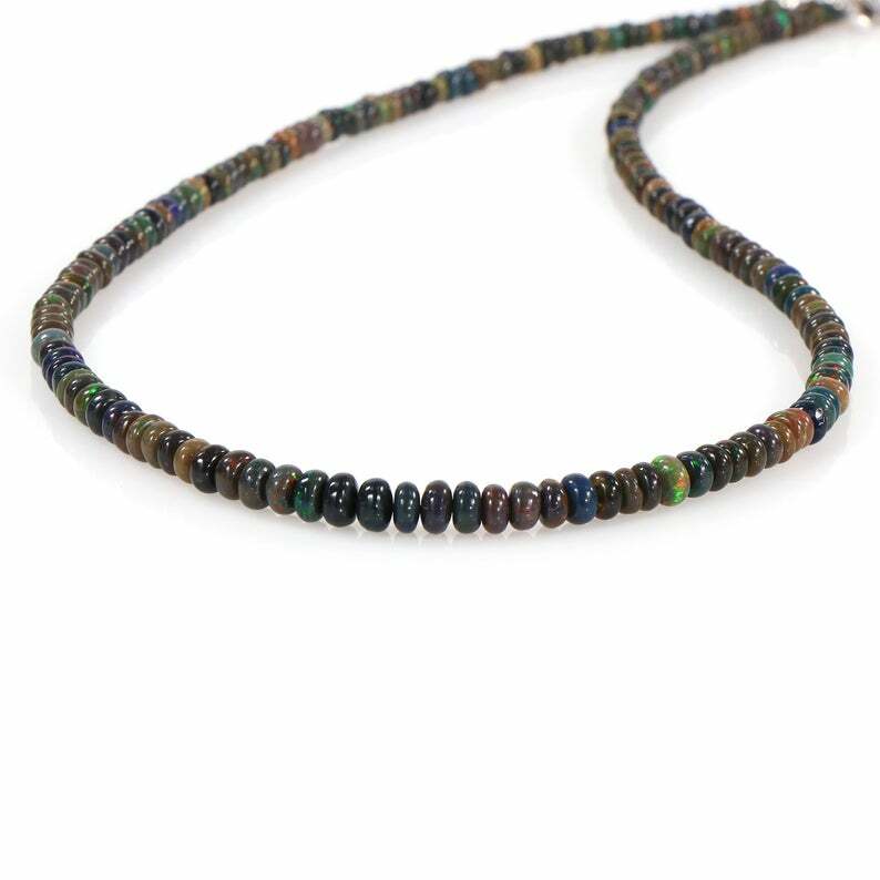 AAA Natural Ethiopian Welo Fire Black Opal Plain 3-5mm Beads Gemstone Necklace