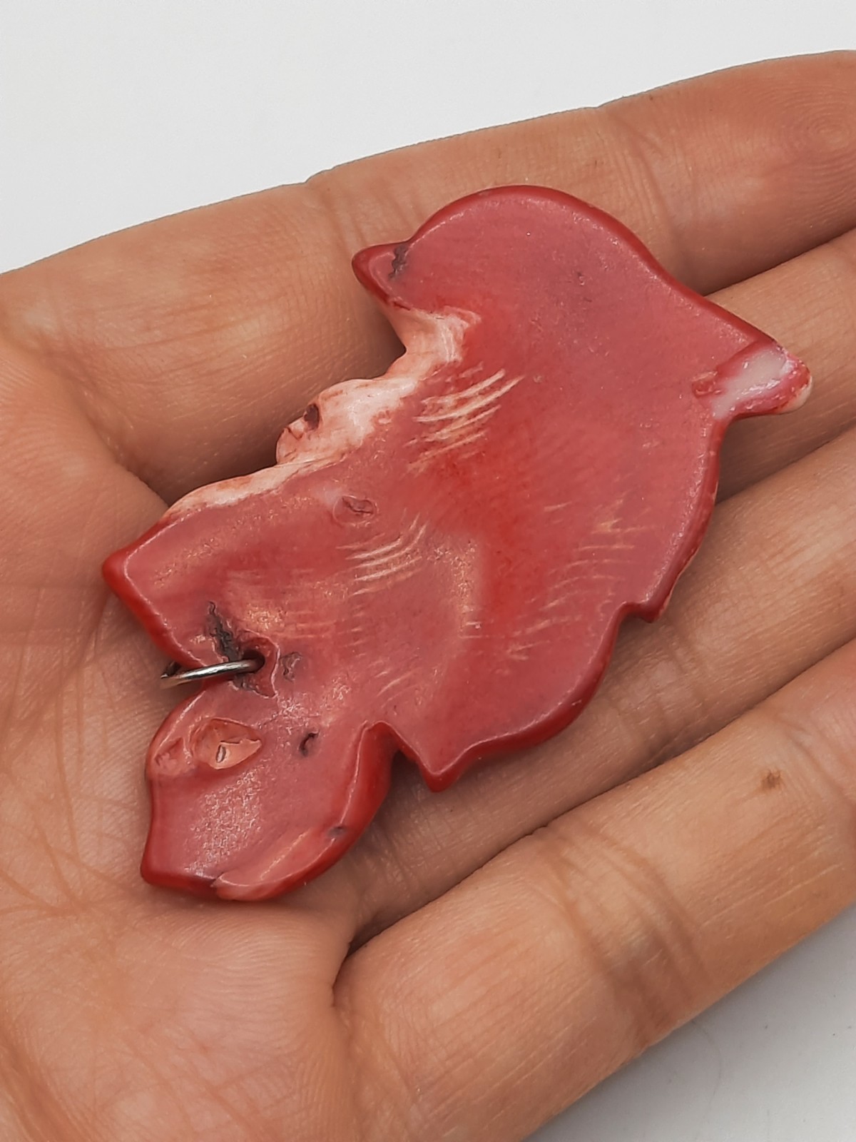Chunky Carved Red Coral Flower Pendant