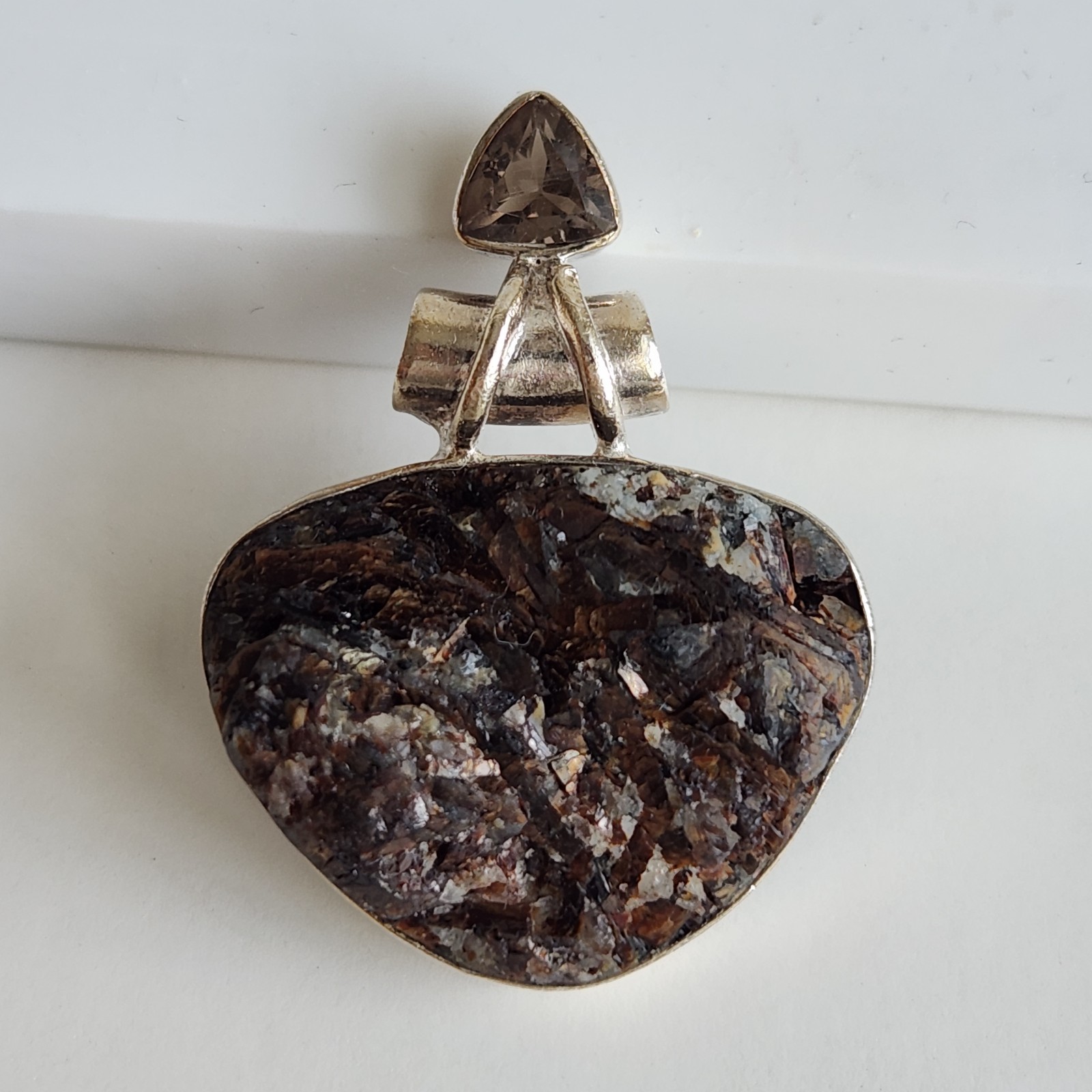 Sterling Silver Astrophyllite In Matrix Pendant 9g Freeform Cabochon