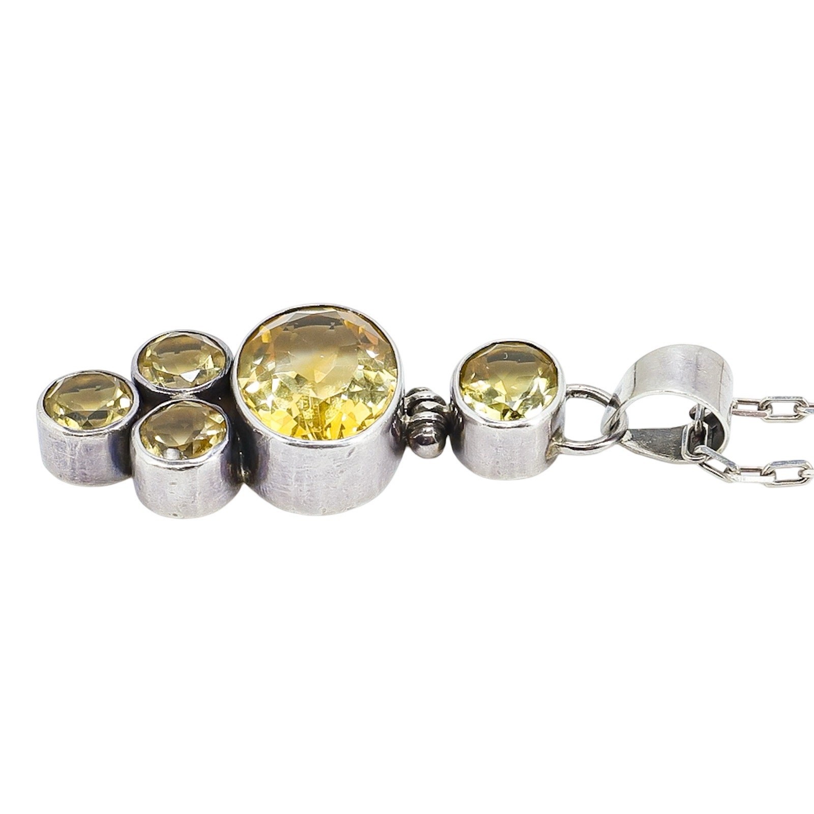 Large Yellow Quartz Artisan Pendant Necklace Bezel Set Open Back Statement