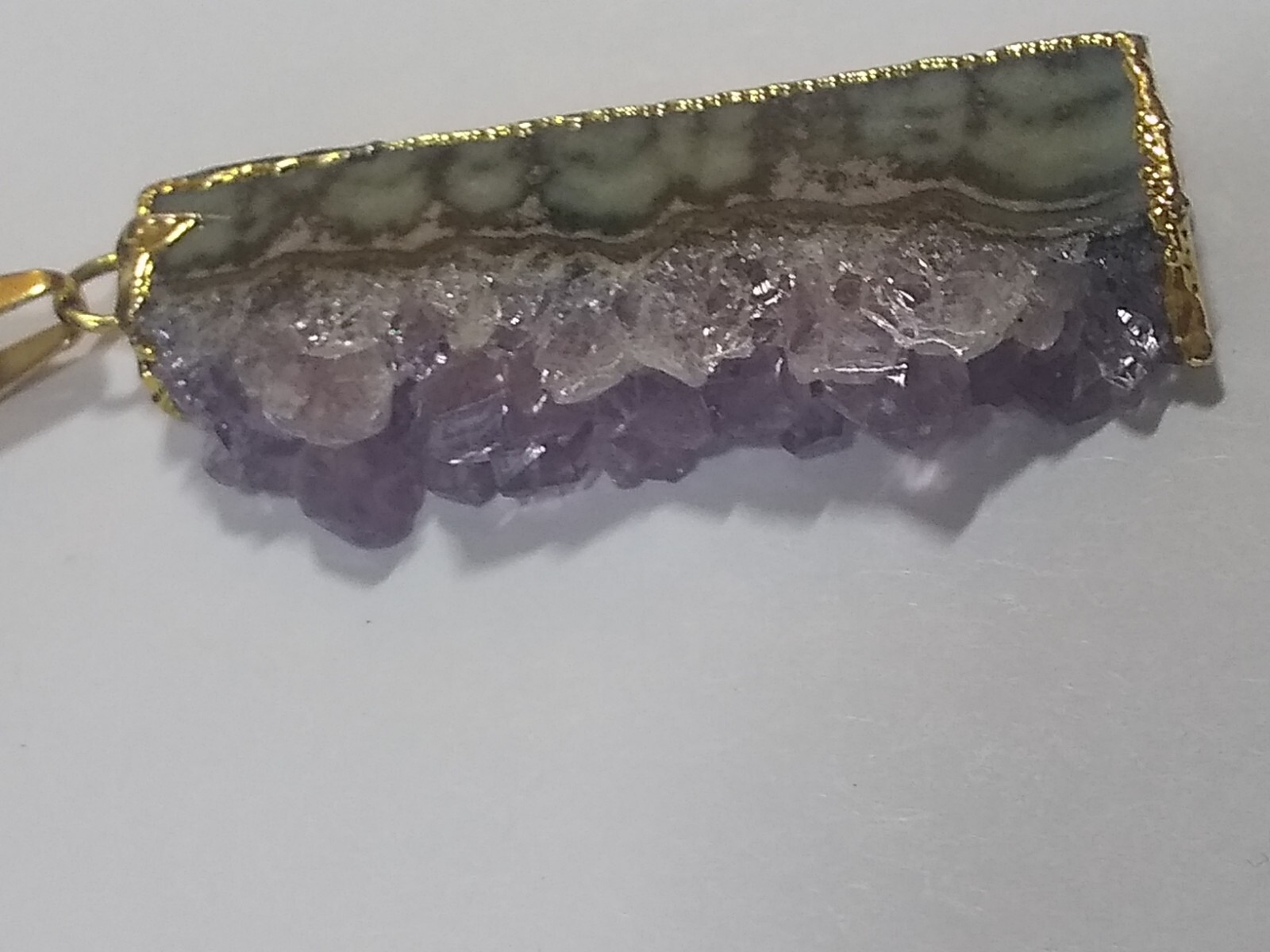 Amethyst Geode Slice Pendant Gold Electroplated w/ cord