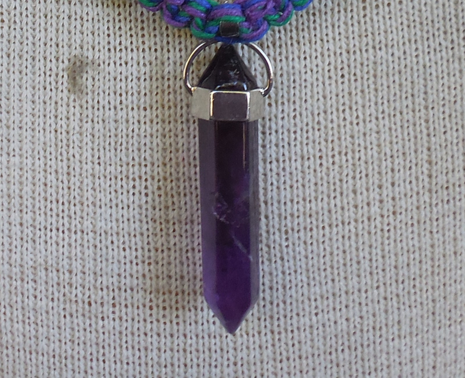 Amethyst Double Terminated Adjustable Hemp Necklace w/ Green Onyx Lapis Lazuli
