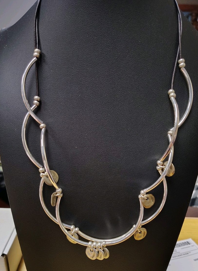 Lizzy James Handmade In USA Leather & Metal W/Metal Beads & Charms 20″ Necklace