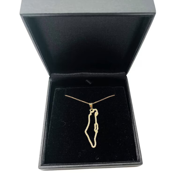 Map of Israel Pendant with 0.57 CT Diamonds in 14K Gold Holy Land Israel Jewelry