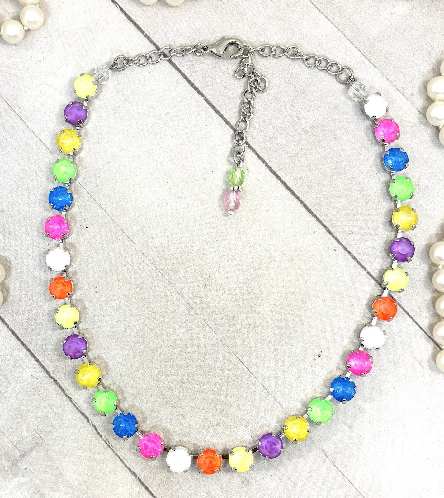 Shiny Silver Plated Neon Rainbow Cup Chain Tennis Necklace – Swarovski Crystals