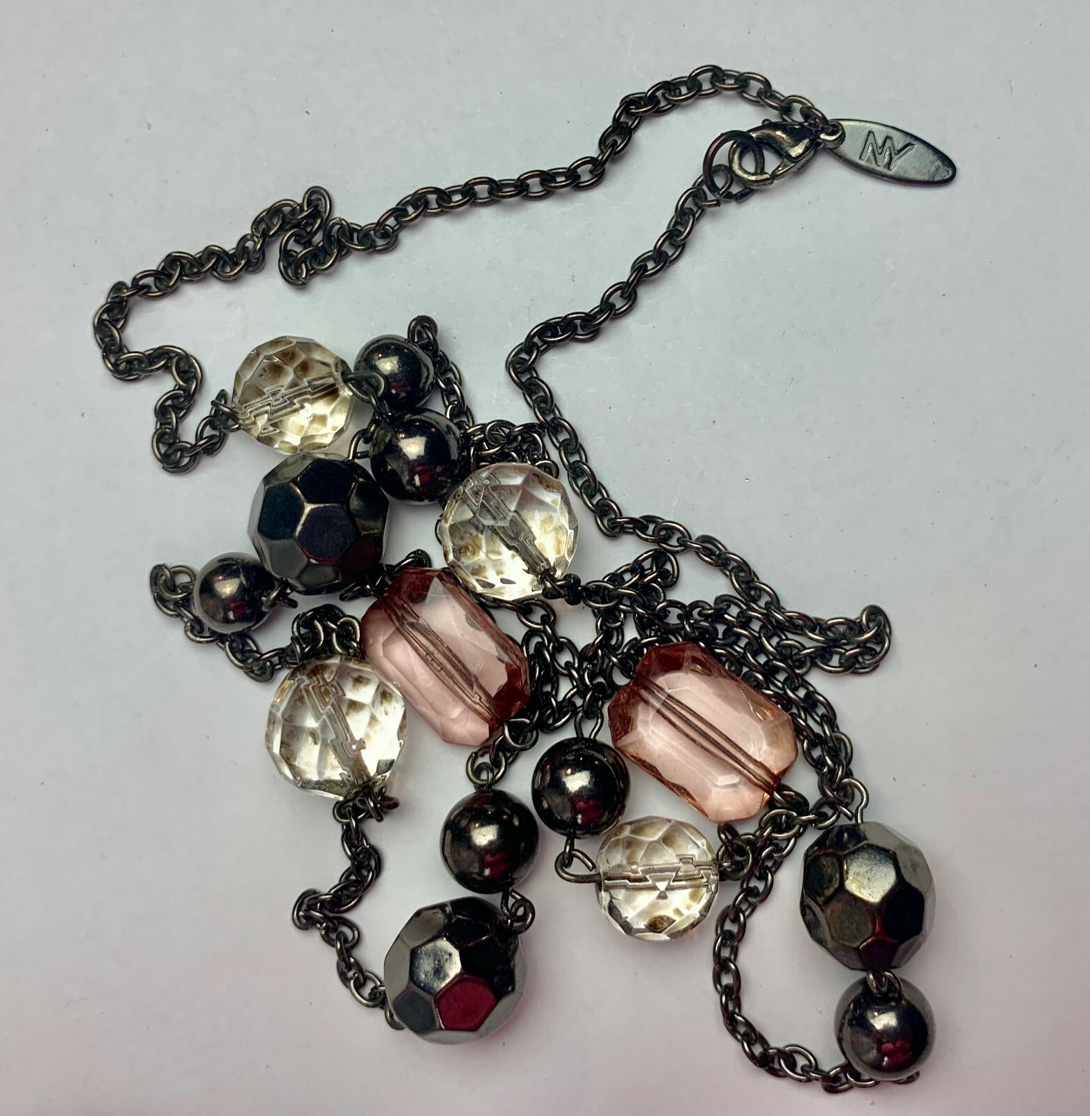 Costume Fashion Jewelry Necklace 39 inch long NY signed glass plastic bead