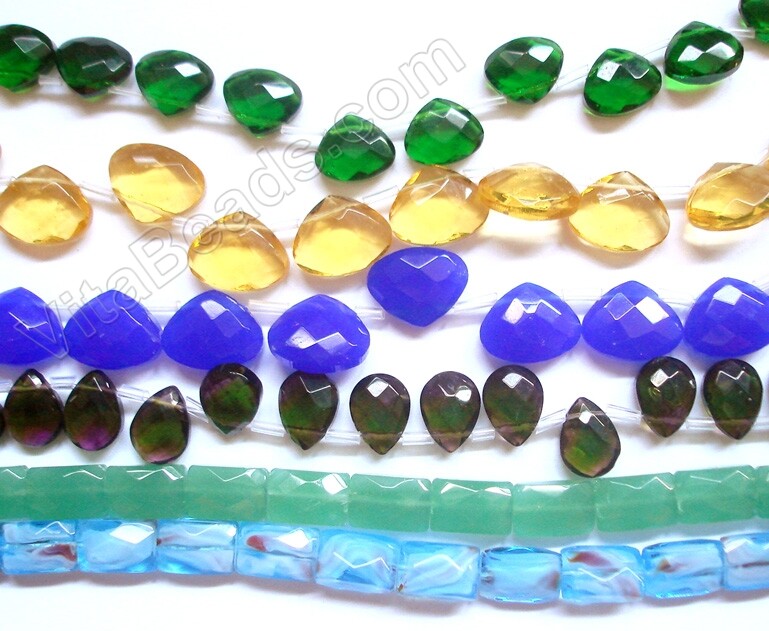 Gemstone, Colored Crystal Quartz Faceted Flat Briolette, Teardrop Beads