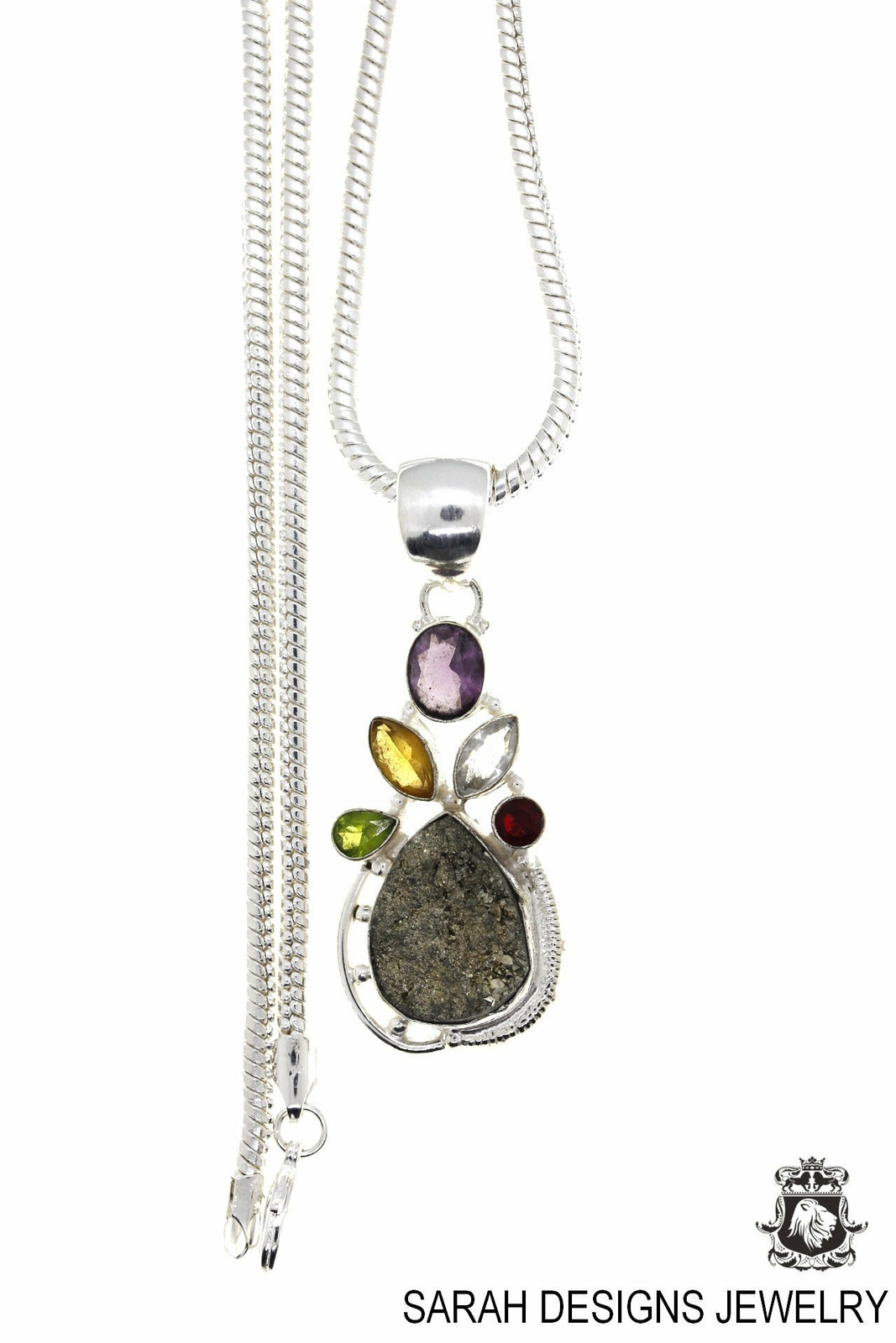 Amethyst Citrine Garnet Peridot Topaz Drusy Pendant 4mm Snake Chain P4725