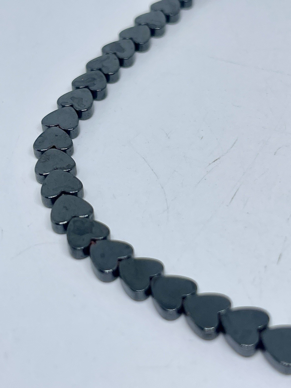 Hematite Stone Heart Choker Necklace Healing Jewelry Metallic Gray Luster PMA