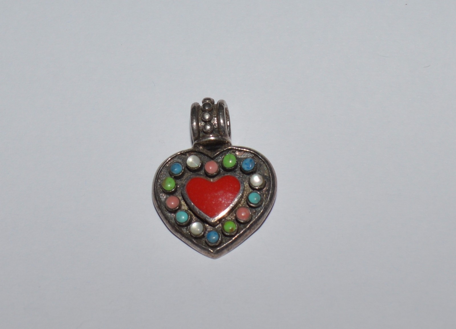 ARTISAN STERLING SILVER AND MULTIPLE GEMSTONES HEART PENDANT