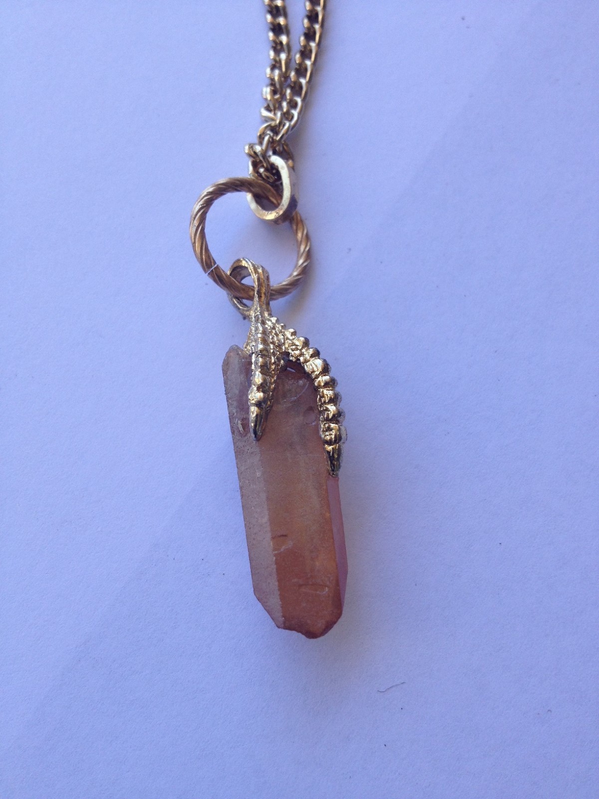 Artist Handmade Bohemian Pink QUARTZ Chain Strand Claw Pendant NECKLACE
