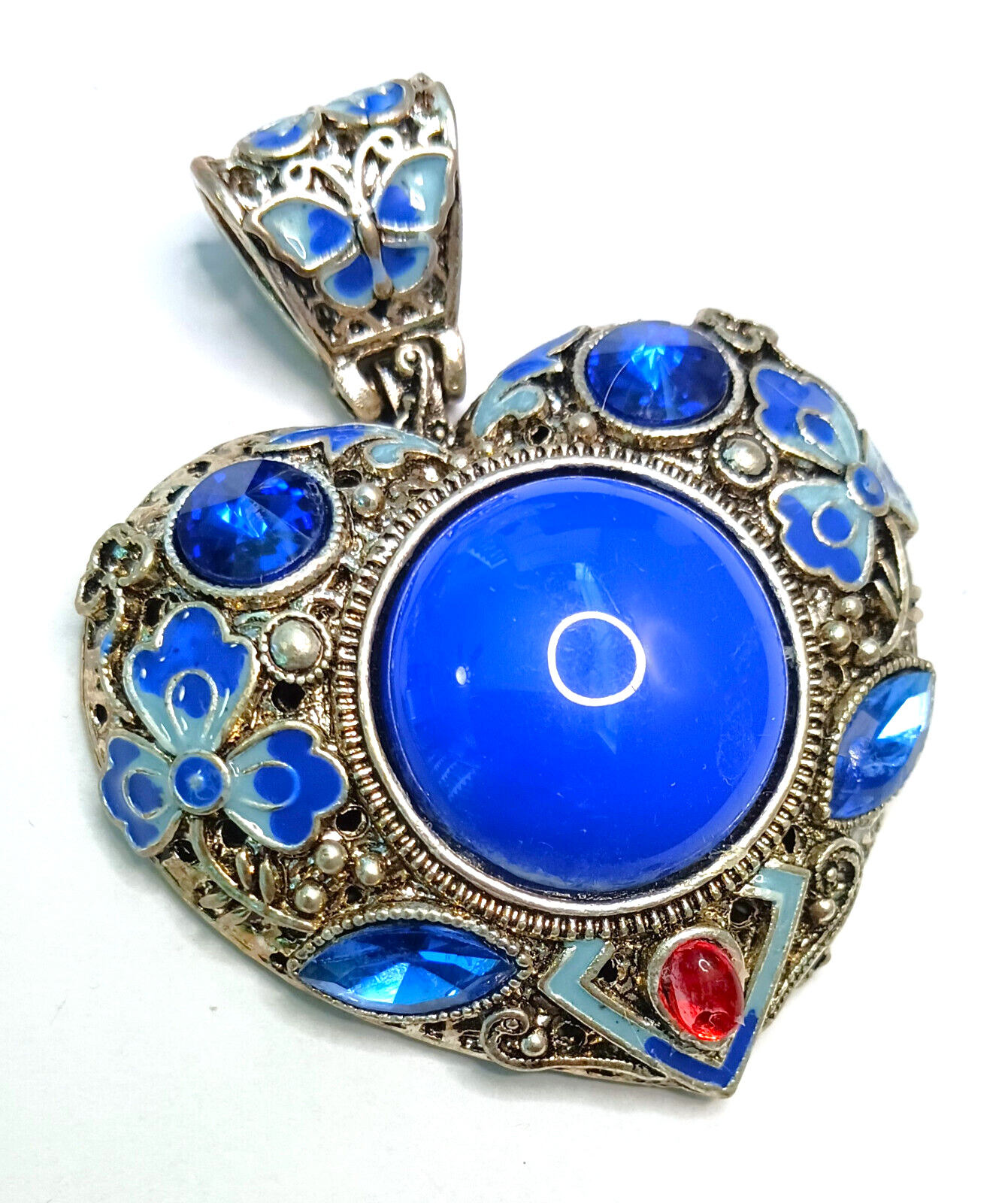 Handmade Cloisonne AGATE Gemstone Silver Zircon Jewels BUTTERFLY Pendnt Necklace