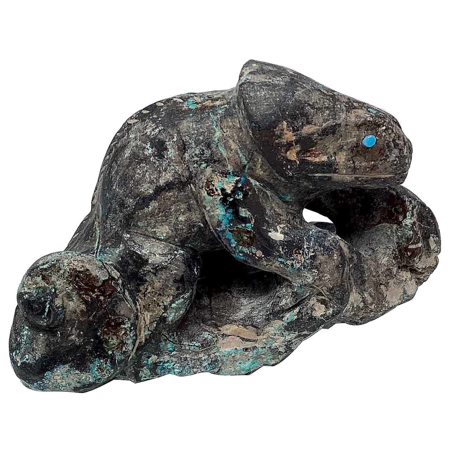 Zuni Handmade Fetish, Chameleon, Chrysocolla, Turquoise, 3” x 2 1/4″