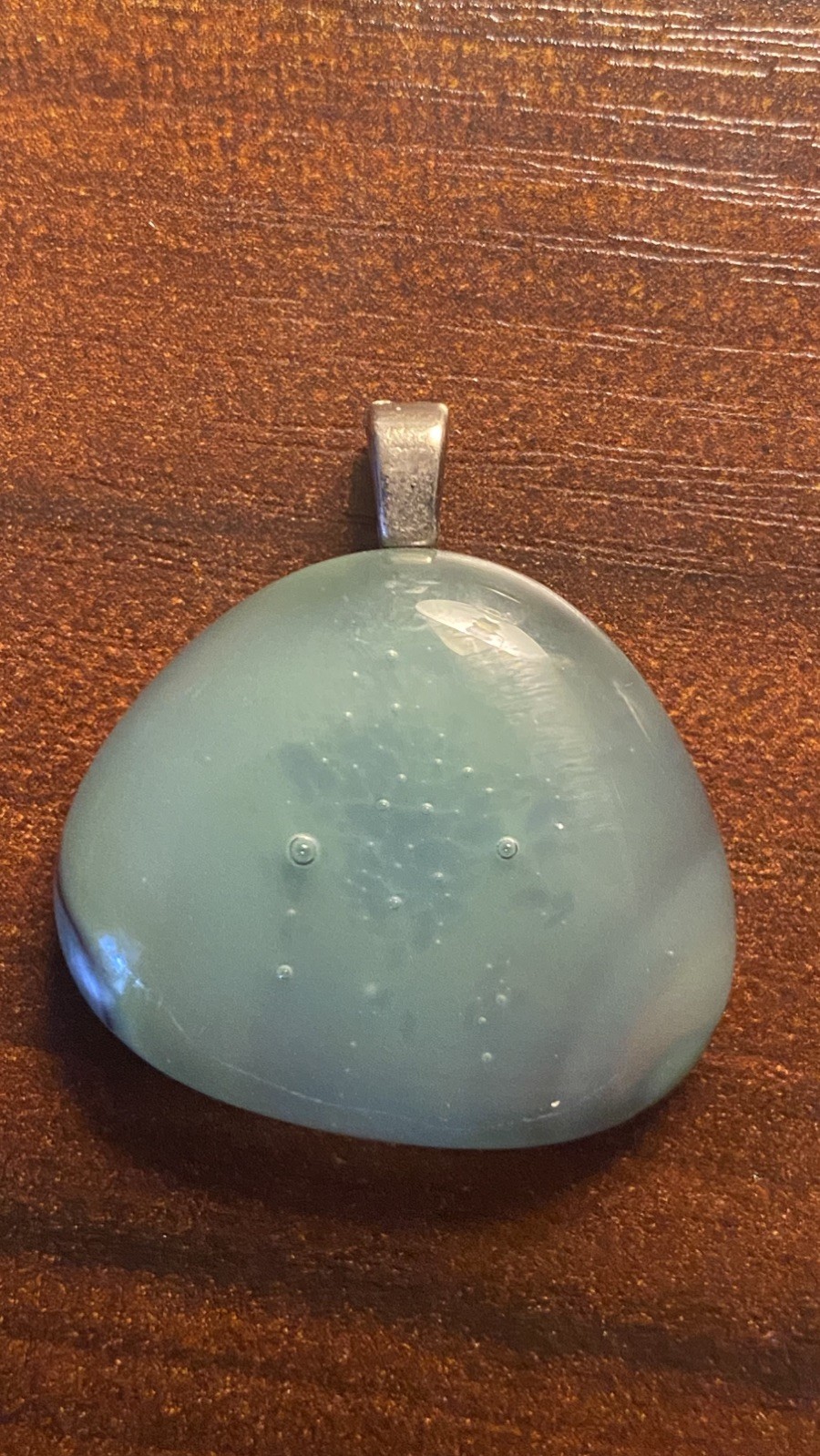 Pale Blue Aqua Glass Pendant W/ Metal Clasp