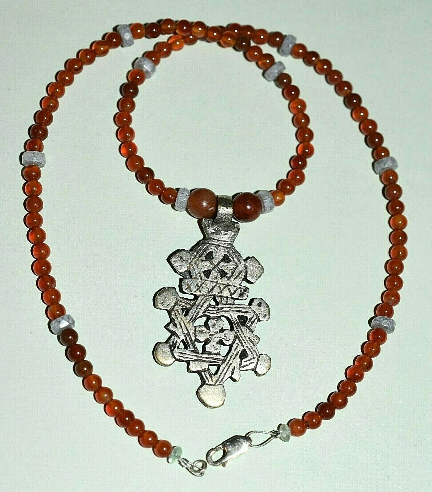 Ethiopian Star Of David Pendant Natural Carnelian Beads Artisan Crafted Necklace