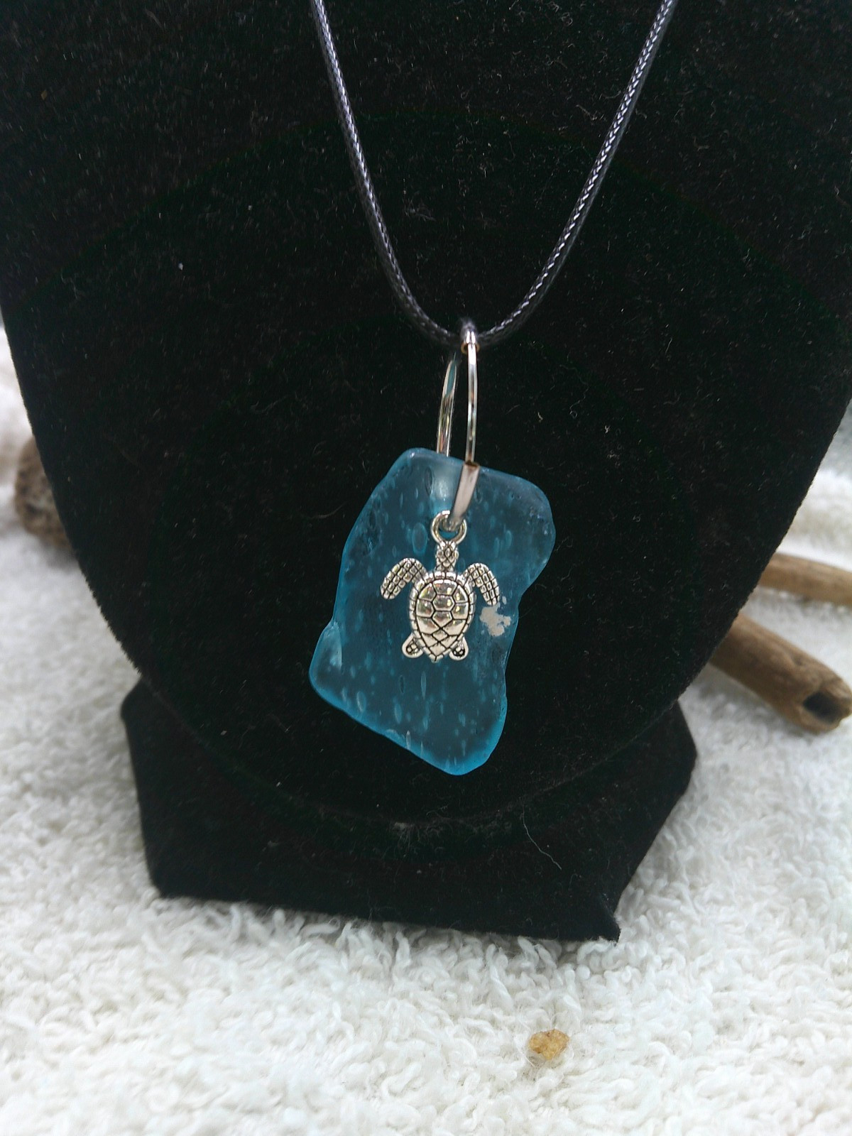 hawaii BLUES Sea glass jewelry hawaii sea glass necklace 18 black leather chord