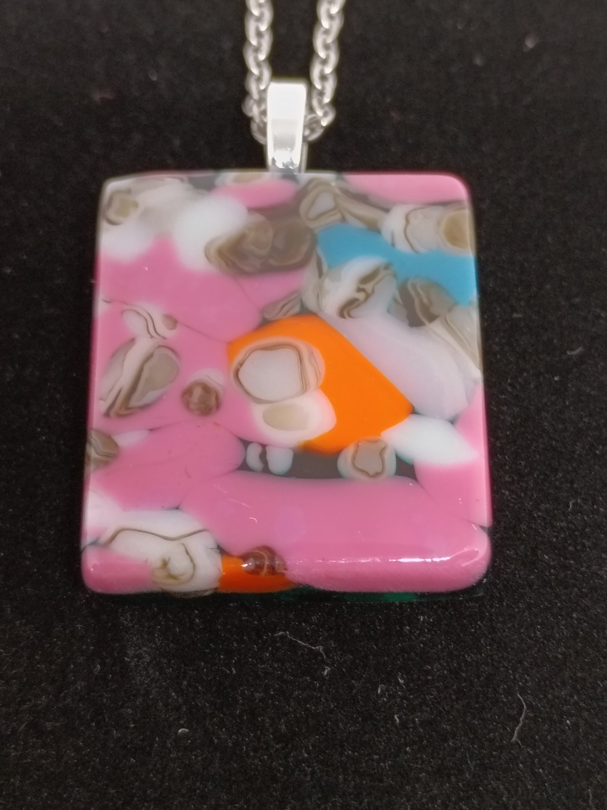 Hand Crafted Fused Glass Pendant W/Chain #1220 Pink