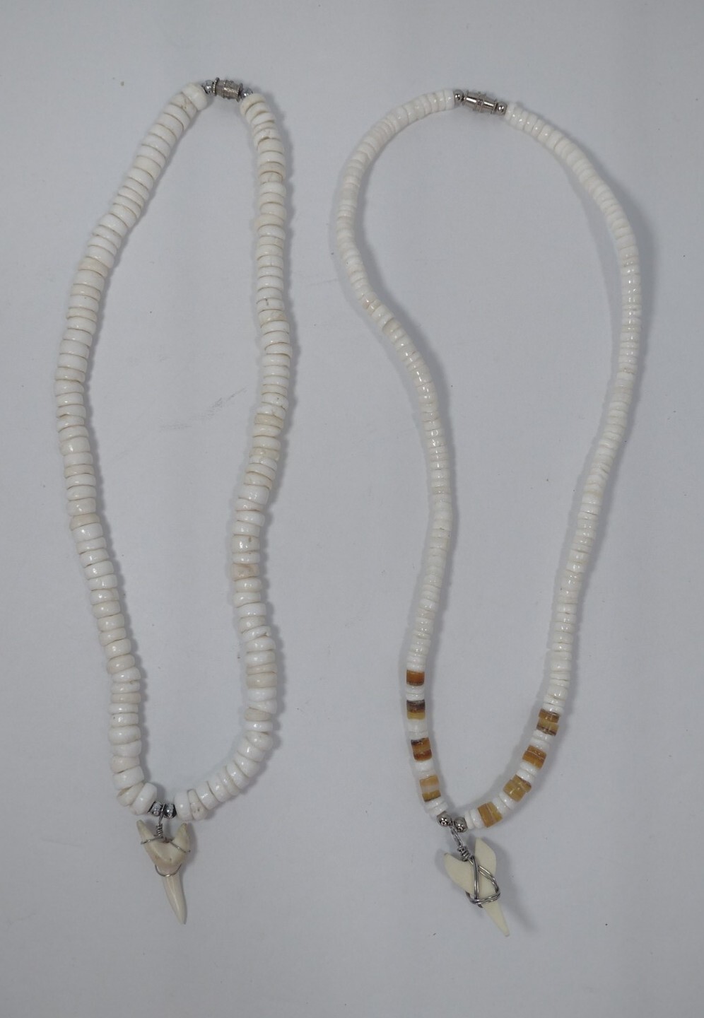 2 Puka Shell & Other Necklace Wire Wrapped Shark Tooth Barrel Clasp 18″