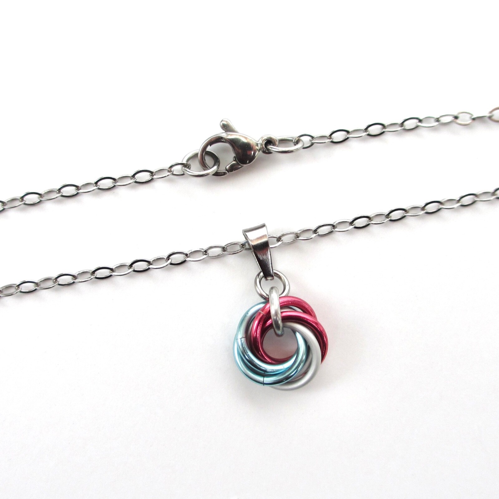 Tiny transgender pride pendant, handmade chainmail minimalist LGBTQ jewelry
