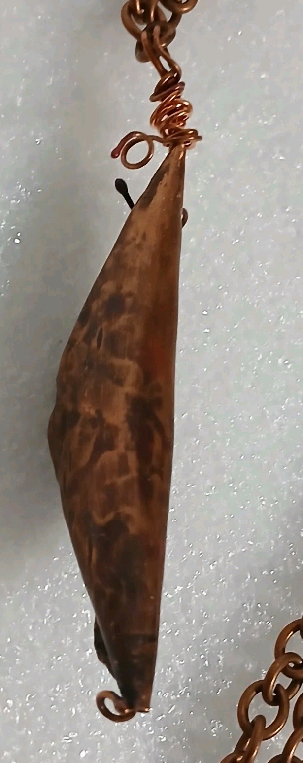 Artisan Hammered Copper Peas in a Pod Pendant Necklace Simulated Pearl 32″