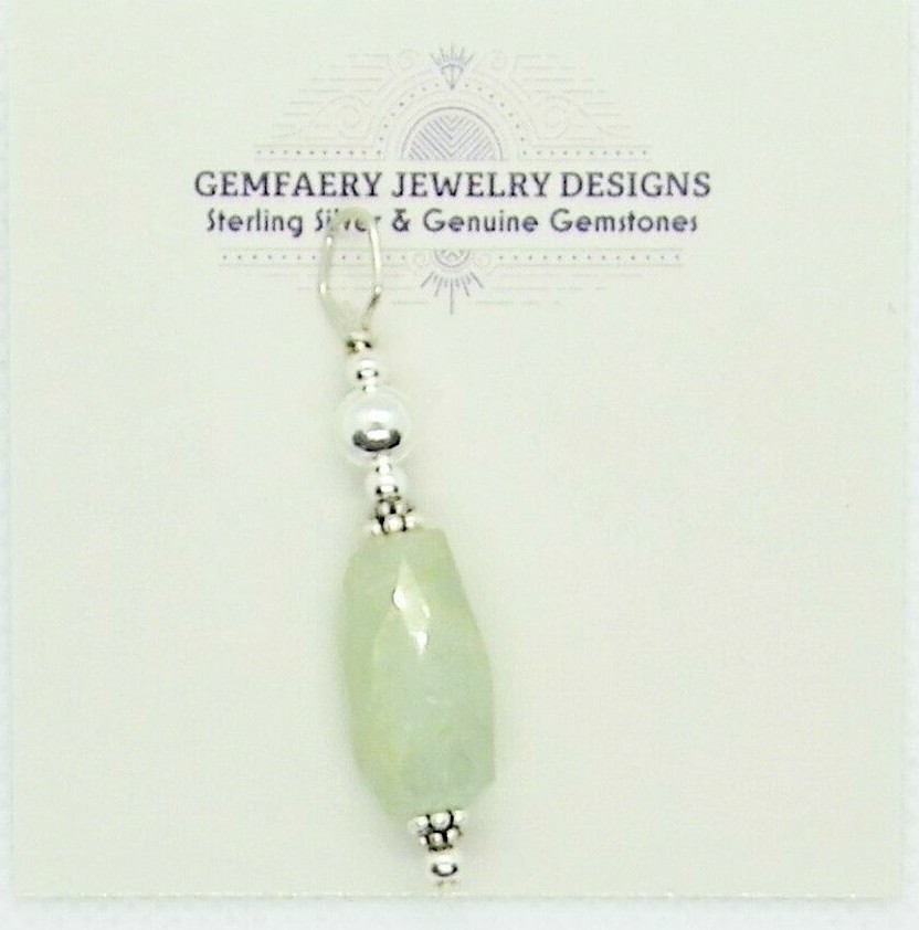 Sterling Silver Faceted Natural AQUAMARINE Gemstone Pendant #2924…Handmade USA