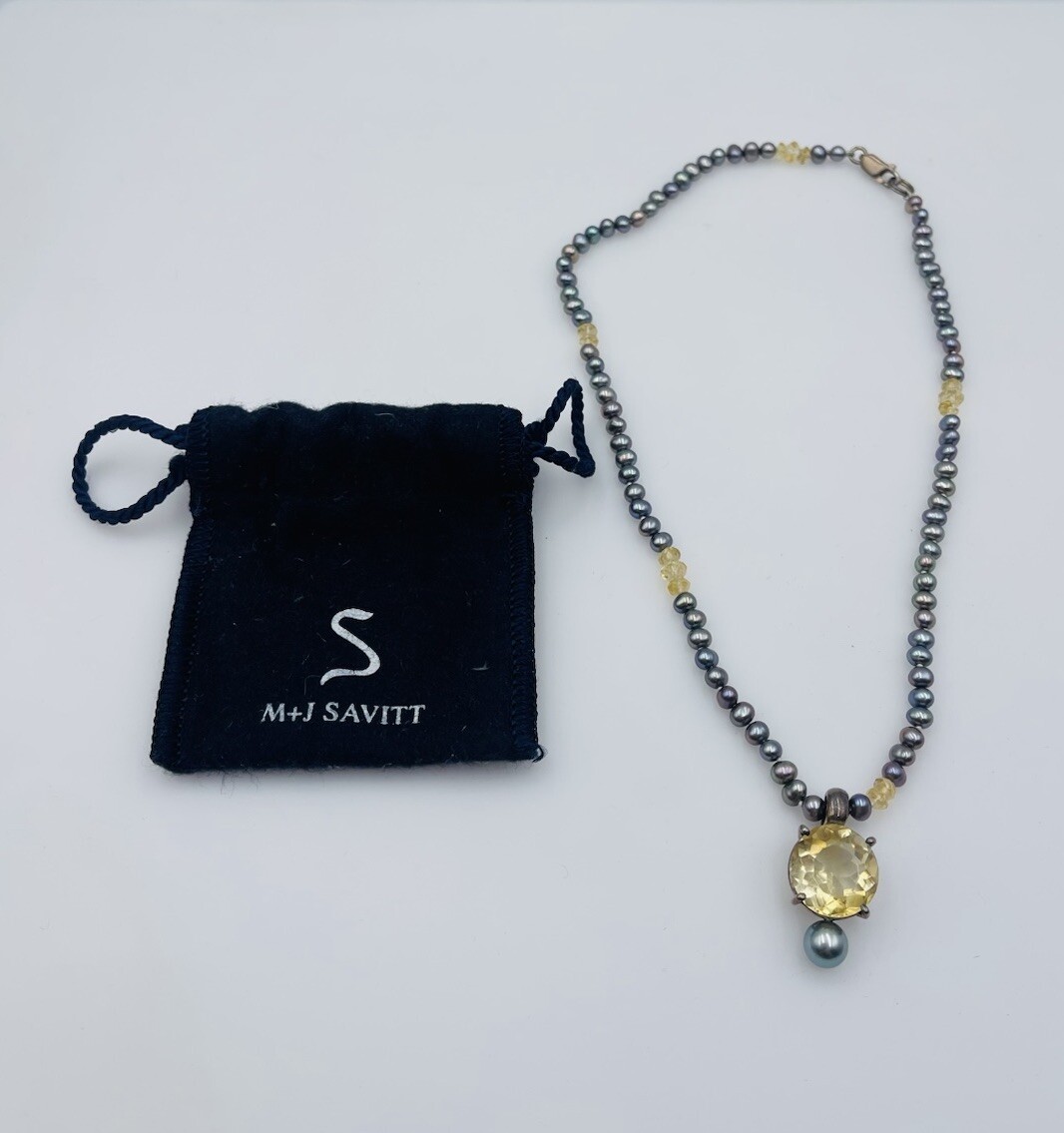 M + J Savitt Sterling Silver Citrine Tahitian Pearl Beaded Necklace