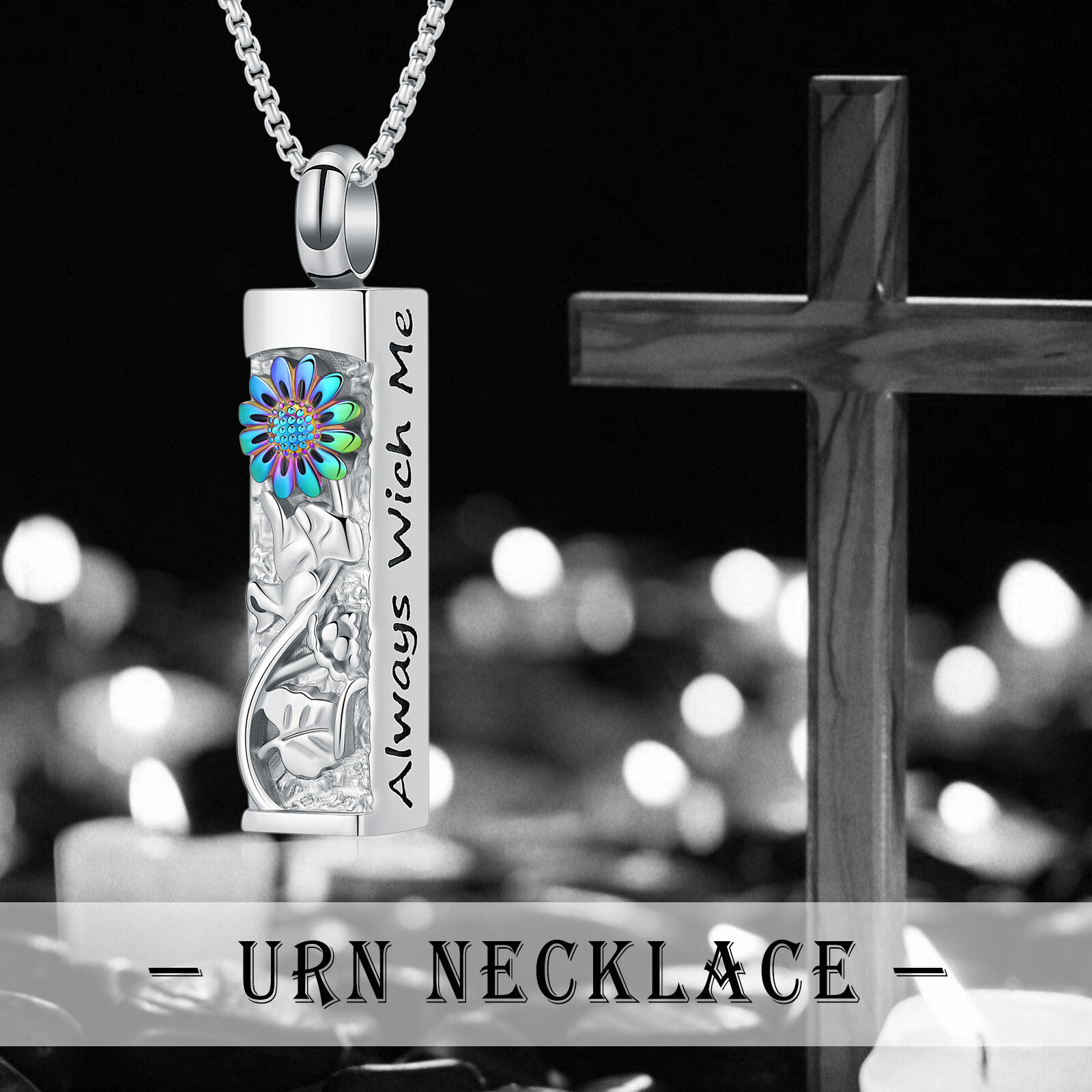 Sunflower Urn Necklace for Ashes Cylinder Ashes Pendant Flower Cremation Jewelry