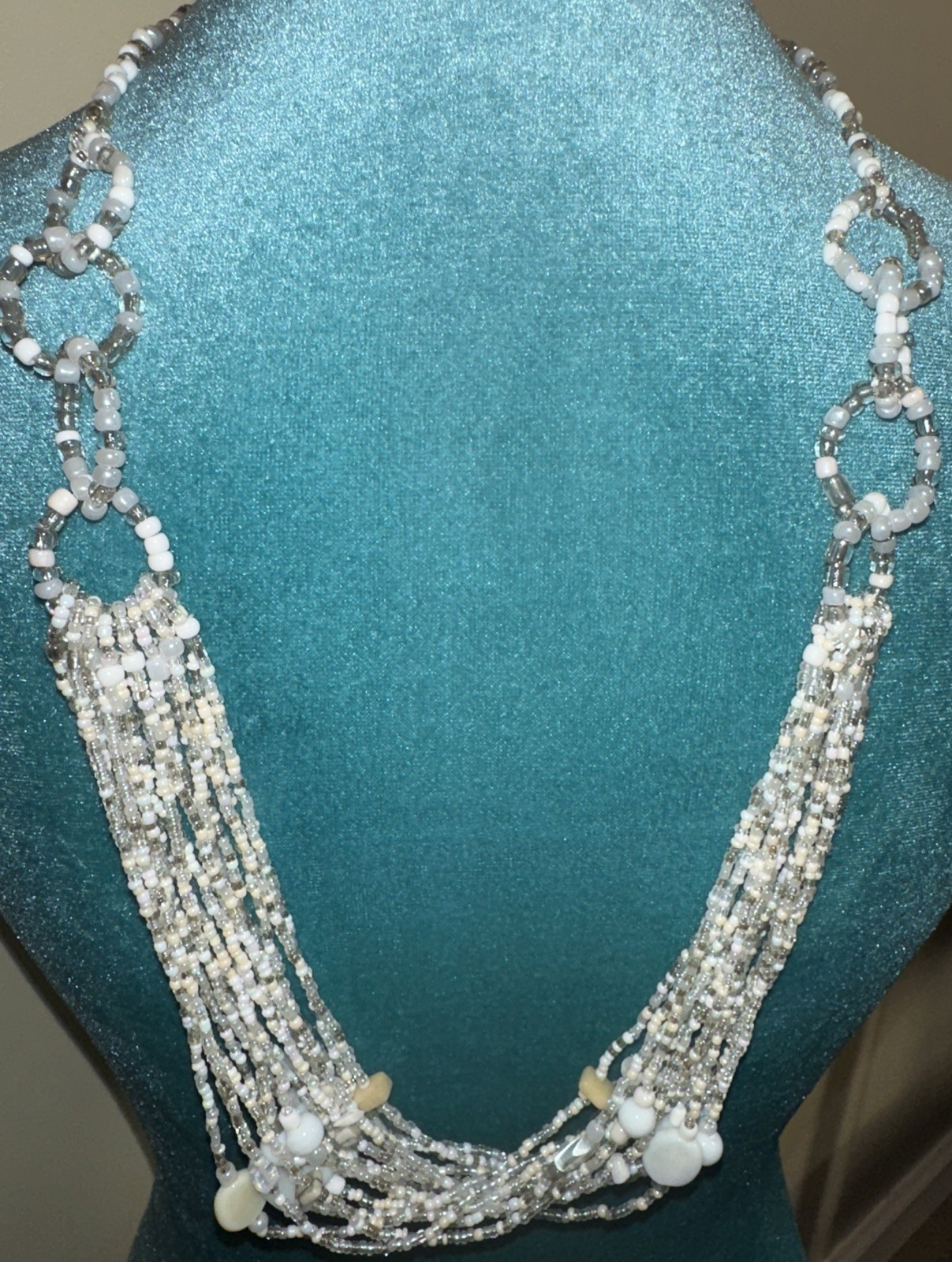 Spring Summer Light Hues Sm To Med Glass Seed Beads 16 Strand Necklace 31” Long