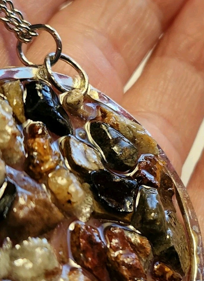 Artisan Natural River Stones Necklace Resin Pendant Framed Ancient Utah Rocks