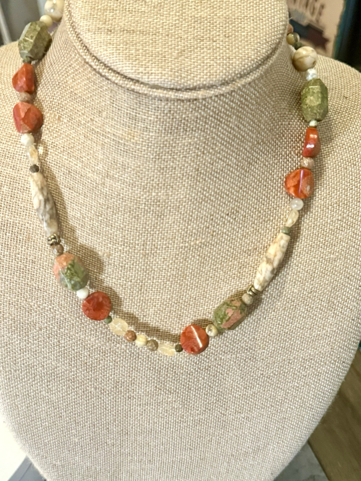 BARSE Chunky Beaded Multi Gemstone Statement Necklace Carnelian Jasper Agate