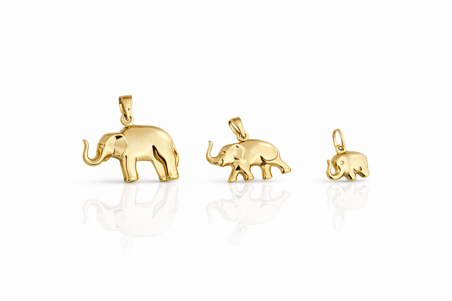 14k Solid Gold Mini Elephant Pendant, Animal Charm, Mammoth Collection, Yellow